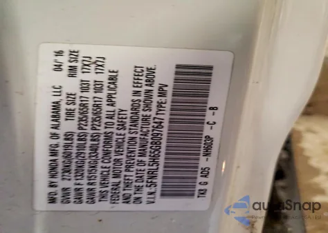 2016 Honda Odyssey Exl z USA, uszkodzony, nr VIN 5FNRL5H65GB097647